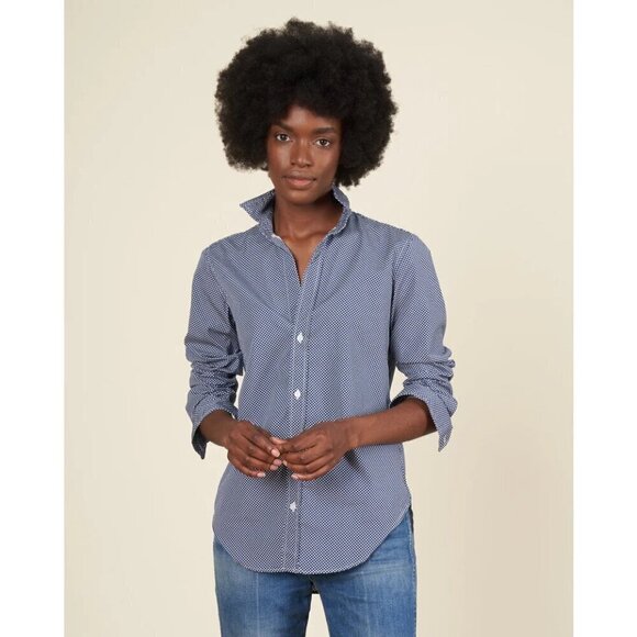 💕FRANK & EILEEN💕 Barry Woven Button Up Blouse - Navy Polka Dots Print Small - Picture 1 of 16